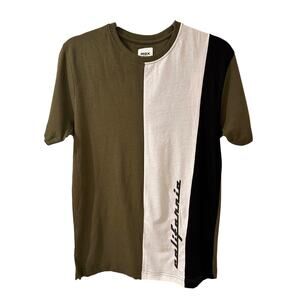 Max Men's Retro "California" Slim Fit T Shirt, Olive Black White Colorblock, S